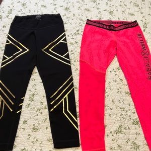 Set of 2 Babalu low waist leggings gold on black and Barbie pink net